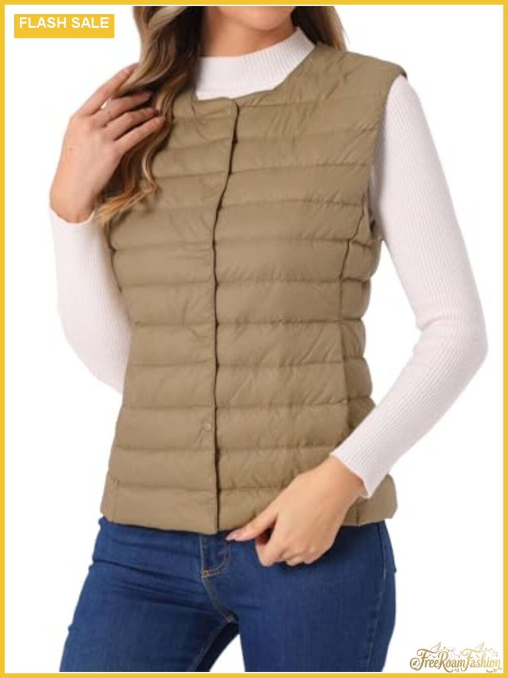 Womens Lightweight Quilted Sleeveless Puffer Vest Button Down